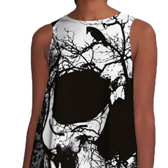 Skull Print-Bathing Suit Material Sleeveless Tank Tunic/Cover-up/Dress-NWT OS - Picture 3 of 12